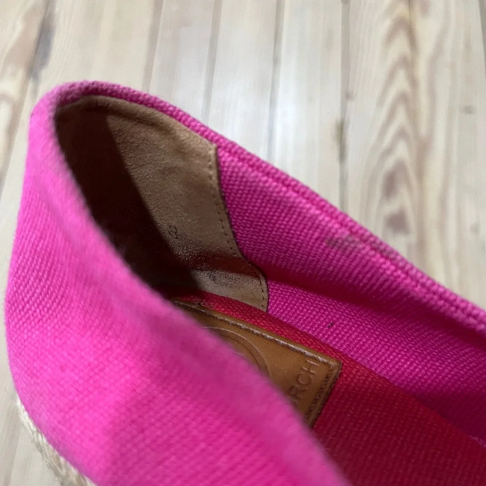 Tory Burch Filipa Espadrille Wedges Womens 8 Pink Red Canvas Peep Toe  Platform